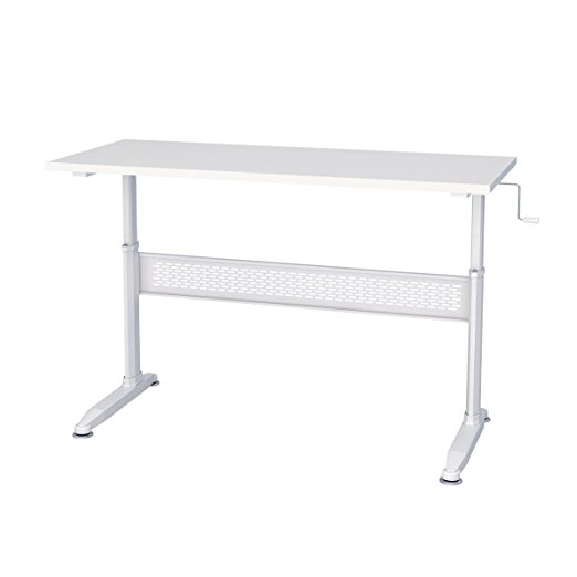 Standing Desk-55" Crank Steel Adjustable Sit to Stand Up Desk in White by DEVAISE