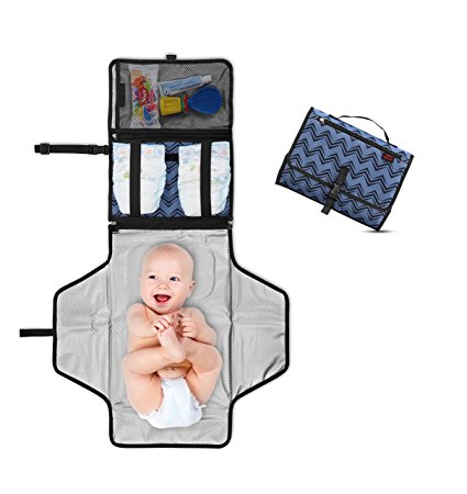 Portable Diaper Changing Pad - Premium Quality Travel Changing Station Kit - Entirely Padded Mat - Mesh and Zippered Pockets - Hassle-free Diapering ON THE GO! - Best of Baby Shower Gifts!-Dark Blue