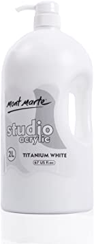 Mont Marte Discovery School Acrylic, Titanium White, 1/2 Gallon (2 Liter). Ideal for Students and Artists. Excellent Coverage and Fast Drying. Pump Lid Included.