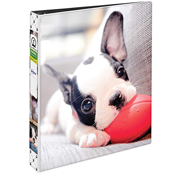 Avery 1” Fashion 3 Ring Binder, Round Ring, Holds 8.5” x 11” Paper, 1 Ball Puppy Binder (26836)