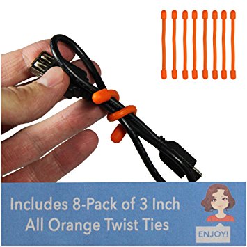 EliteTechGear Twist Ties For Organizing Your Gear 8-Pack 3 Inch (Orange)