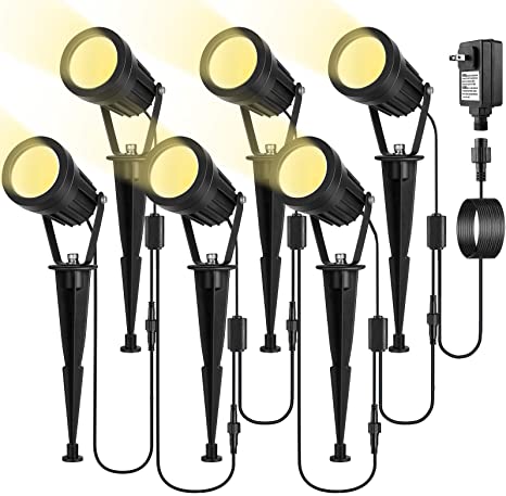 Albrillo 6 Pack LED Landscape Spotlights - 3.5W 12V Low Voltage Garden Spotlight with 3000K Warm White, IP65 Waterproof, Metal & Glass, 66FT LED Outdoor Spotlights for Garden Yard Patio Walkway