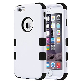 iPhone 6S Case, iPhone 6 Case, ULAK Shock-Absorbing Case with Hybrid 3in1 Soft Silicone   Hard PC Cover for Apple iPhone 6/6S 4.7 Inch Device (White/Black)