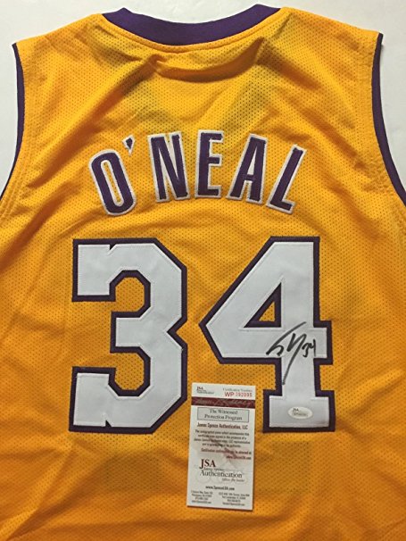 Autographed/Signed Shaquille Shaq O'Neal Los Angeles Lakers LA Basketball Jersey JSA COA
