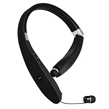 GRDE® Neckband Wireless Bluetooth 4.1 Headphones with Retractable Earbuds, Foldable Headset Noise Cancelling Earphones with Microphone for iPhone, Samsung, HTC, Huawei, Nokia (black)