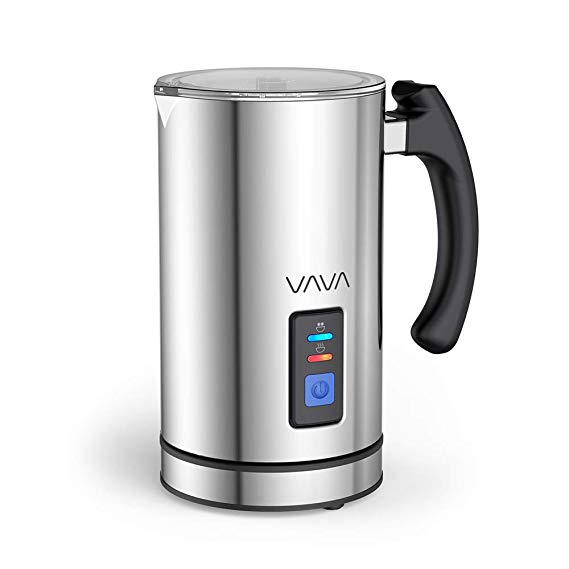 Milk Frother Electric, (New Version) VAVA Milk Steamer Foamer Liquid Heater with Hot or Cold Milk Functionality (Silent Operation, Temperature Controls, Non-Stick Coating, Extra Whisks, FDA Approved)