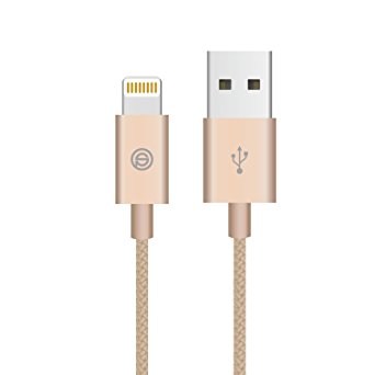OPSO [Apple MFi Certified] 3.3 ft Nylon Braided Lightning to USB Cable Charging Cord for iPhone 7 6s 6 Plus SE 5s 5c 5,iPad Pro Air 2,iPad mini 4 3 2,iPod touch / nano - Gold