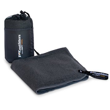 Fox Outfitters MicroSoft Towel - Ultra Compact Soft Dry Microfiber Camping & Travel Towel with Hang Loop Snap. Lightweight & Great for Backpacking, Hiking, Sports