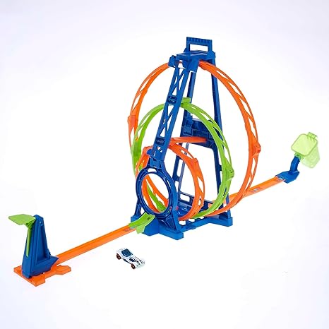 Hot Wheels Track Builder Action, Triple Loop Kit, Track Set Build for Gravity Drop and Daredevil Jump, Easy to Connect Racetrack, Includes 1 Toy Car, Toys for Ages 6 and Up, One Pack, HMX38