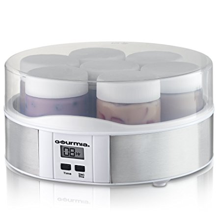 Gourmia GYM1620 Digital Yogurt Maker With 7 Glass Jars Customize To Your Flavor And Thickness, Free Recipe Book Included