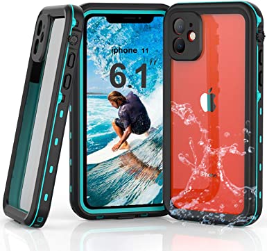 YOGRE iPhone 11 Waterproof Case, IP68 Certified Heavy Duty Shockproof Snowproof Dirtproof Cover Case, Full-Body Rugged Clear Case with Built-in Screen Protector for iPhone 11 (6.1 Inch, Blue&Clear)