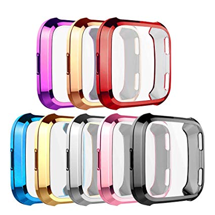 [8-Pack] Screen Protector Case Compatible with Fitbit Versa Cover,All-Around Soft TPU Plated Cover Ultra Slim Scratch-Proof Bumper Shell Accessories (8 Colors)