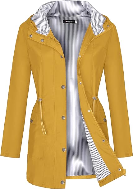 Bloggerlove Rain Jacket Women Lightweight Raincoat Waterproof Windbreaker Striped Climbing Outdoor Hooded Trench Coats S-XXL