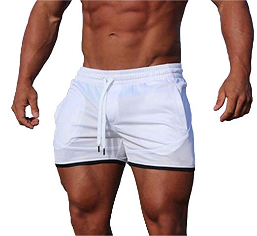SUNSIOM Men's Bodybuilding Gym Running Shorts Quick Dry Fitted Jogging Pants with Pocket
