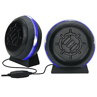 ENHANCE Gaming LED Computer Speakers with Subwoofer , Powerful 5W Drivers and In-Line Volume Control - Blue Glowing Lights , USB 2.0 Powered , 3.5mm Connection for PC , Desktop , Laptop , Notebook