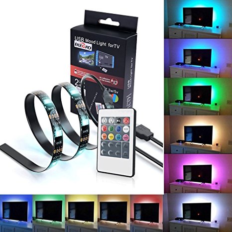 TV LED Strips IREGRO Lighting for HDTV USB Powered TV Backlight, Home Theater Accent Kit with Remote Control, 2 Multi Color LED Strip Light RGB Lighting 2 Bands (2 Bands)