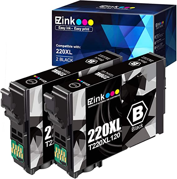 E-Z Ink (TM) Remanufactured Ink Cartridge Replacement for Epson 220 XL 220XL T220XL to use with WF-2760 WF-2750 WF-2630 WF-2650 WF-2660 XP-320 XP-420 XP-424 (2 Black)