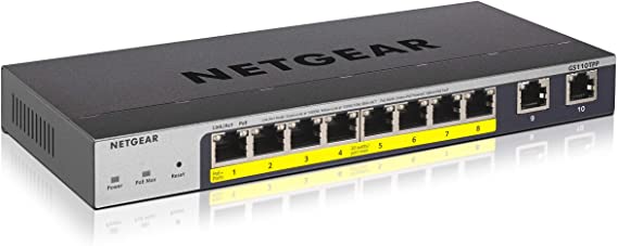 NETGEAR GS110TPP 10-Port Gigabit Ethernet Smart Managed Pro PoE Switch with 8 x PoE  120W, Desktop/Wall Mount