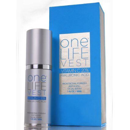 Luxury Anti Aging Skincare Treatment for Face, Organic Vitamin C Serum 20% + Hyaluronic Acid for Men and Women by One Life Vest. Dark Spot, Fine Lines and Wrinkles Removal. Can be used under the Eyes. EMMY AWARD Sponsor Product. Loved by Celebrities!