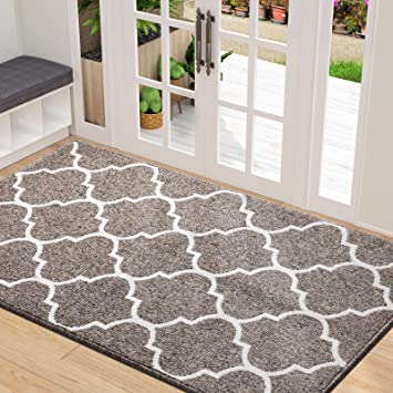 OLANLY Indoor Door Mat, 35x59, Non-Slip Absorbent Resist Dirt Entrance Rug, Machine Washable Low-Profile Inside Floor Mat Door Rugs for Entryway, Khaki Trellis