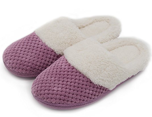 UltraIdeas Women's Soft Gridding Coral Velvet Short Plush Lining Slip-on Memory Foam Clog Indoor Slippers