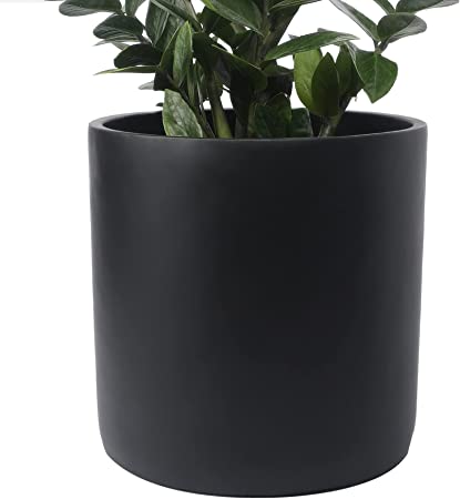 11 Inch Cement Planter Pot - Large Planter Pots for Plants Outdoor, Home Decor, Office & Indoor, Modern Cylinder Container with Watering Drainage (Plants NOT Included)