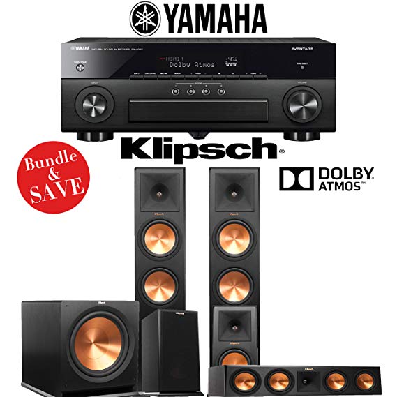 Klipsch RP-280FA 5.1.2-Ch Reference Premiere Dolby Atmos Home Theater Speaker System with Yamaha AVENTAGE RX-A880 7.2-Channel 4K Network A/V Receiver