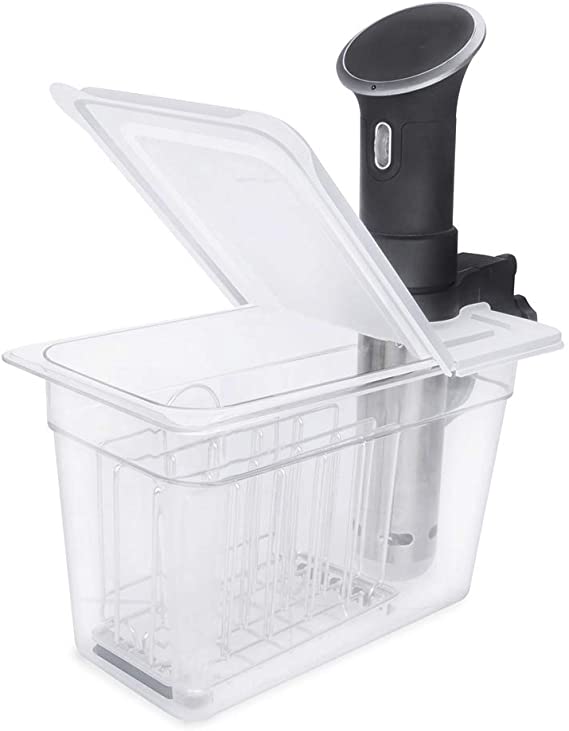 EVERIE Sous Vide Container 7 Quart with Collapsible Hinge Lid and Sous Vide Rack for Anova Bluetooth or WiFi Models or New Model AN500-US00, Anova Cooker Not Included