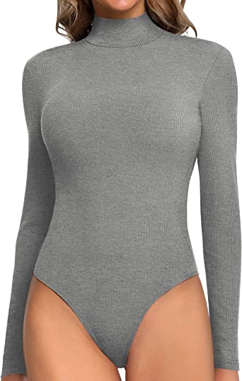 MANGOPOP Women Mock Turtle Neck Sleeveless Long Sleeve Ribbed Bodysuit Tank Tops for Going Out