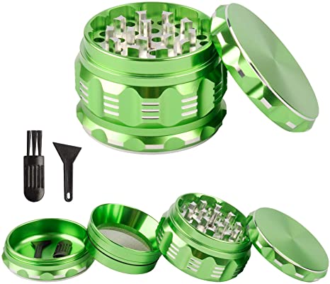 BTSD-home 2.5" Herb Grinder 4 Pieces Aluminum Spice Grinder with Pollen Catcher and Cleaning Brush (Green)