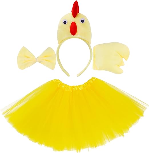 Jmkcoz Chicken Kids 3D Animal Costume 3D Chick Headband Bowtie Tail Tutu Set for Girls Boys Halloween Christmas Cosplay Party