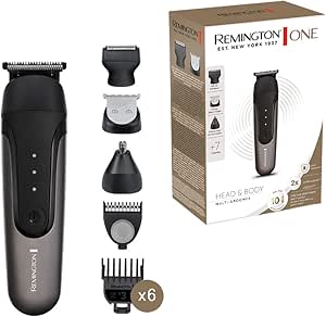 Remington ONE Tondeuse électrique [Multifonction 10-en-1] Visage & corps (3 têtes interchangeables: cheveux, barbe, corps/nez/oreilles, 7 sabots 1,5-15mm, étanche, lithium, charge rapide USB) PG760