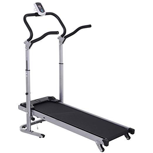 Soozier Folding Manual Walking Treadmill with LCD Display Convered to Sit Up Station with 3 Reclining Angle Non-Electric Cardio Training Machine