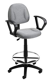 Boss Office Products B1617-GY Ergonomic Works Drafting Chair with Loop Arms in Grey