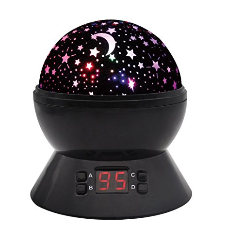 MOKOQI Modern Rotating Moon Sky Projection LED Night Lights Toys Table Lamps with Timer shut off & Color Changing For Baby Girls Boys Bedroom Decorative Lights Gift Baby Nursery Lights (Black)