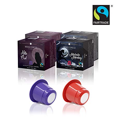 Gourmesso Nite Edition Bundle - 40 Nespresso Compatible Coffee Capsules 100% Fair Trade Coffee | Includes 2 Blends of Intense Dark Espresso Variety Pack
