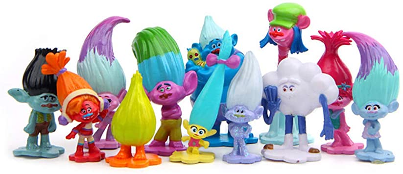 Beauy Girl 12 pcs Trolls Toys Cake Toppers, Animal Figure Collection Playset, Cupcake Topper, Cake Decoration, Plant Pot Micro Land Decor