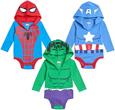 Marvel Avengers Baby Boys 3 Pack Bodysuits Spider-Man Hulk Captain America