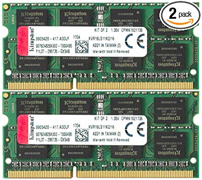 Kingston Technology 16GB Kit of 2 (2 x 8GB) DDR3 1600MHz Non-ECC CL11 SODIMM 1.35V Laptop Memory KVR16LS11K2/16
