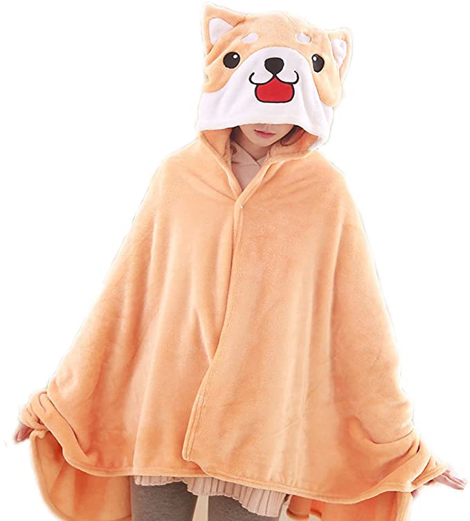 FUYU Cute Dog Cloak Blanket Soft Plush Throw Blanket Shiba Inu Cosplay Cloak
