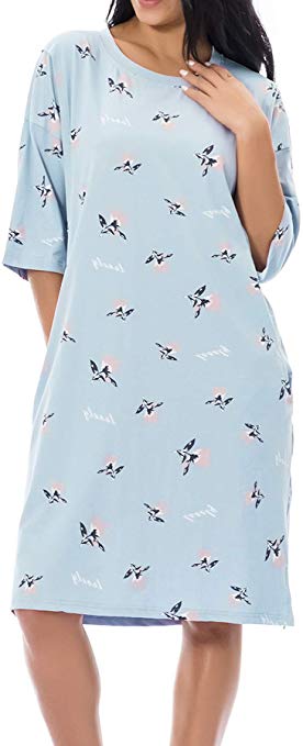Smallshow Nursing Nightgown 1/2 Sleeve Cotton Breastfeeding Gown
