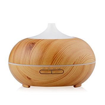 300ml Aroma Therapy Essential Oil Diffuser Wood Grain Ultrasonic Whisper Quite Humidifier with Color LED Lights 4 Timer Settings, Waterless Auto Saftey Shut-Off for Spa Baby Home Beauty by Blue Joy