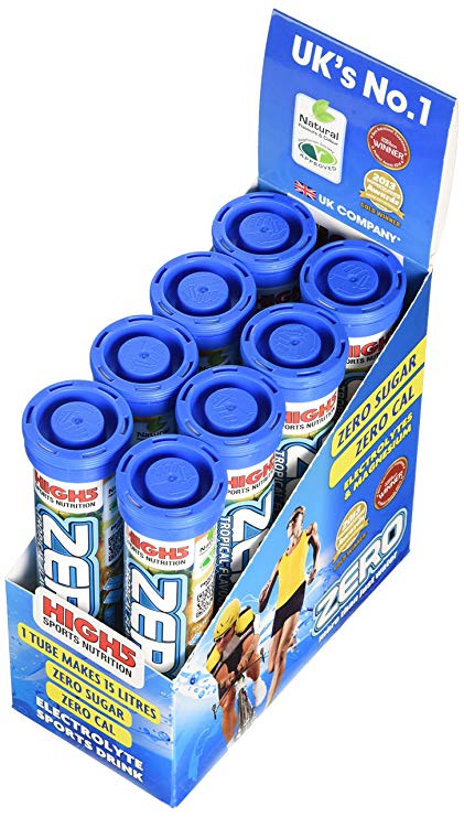 HIGH5 ZERO Hydration Tablets Sugar Free With Electrolytes 0 Calories Added Vitamin C (Tropical) (Pack of 8x20 Tubes)