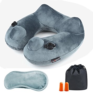 Witmoving Travel Pillow Dual Airbags Push-Button Inflatable U Shape Neck Pillow Portable Travel Set Support for Sleeping on Airplane,Car,Train or Office (Deep Grey)