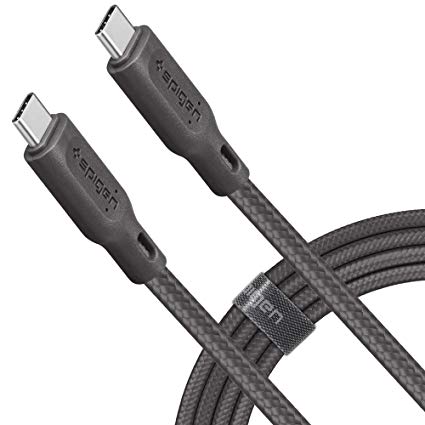 Spigen DuraSync USB C to USB C Cable Power Delivery PD [4.9ft][Premium Cotton Braided] Fast Charging Cable Type C Works with MacBook, iPad Pro 2018, Galaxy, Pixel with a Cable Organizer