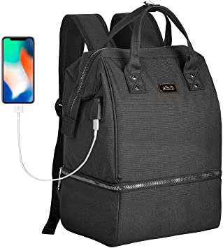 Viedouce Women Lunch Bags for Work Insulated Backpack for Breast Pump with Charging Port, Black