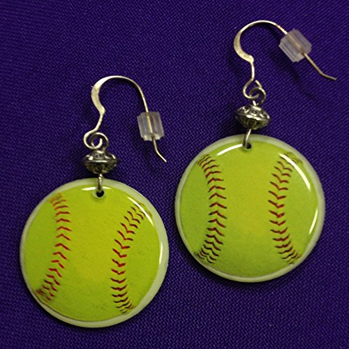 Fast Pitch Girl's Softball Sports Earrings on Sterling Silver Earwires
