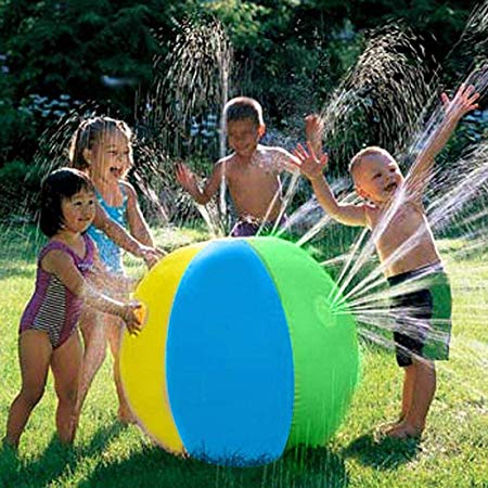 Hello22 Outdoor Colorful Water Spray Ball,Kids Inflatable Water Sprinkler Toy Splash and Spray Ball with 4 Water Spouts Summer Fun Toys for Garden Pool Beach Playing Water-Diameter 29.52 in Ball