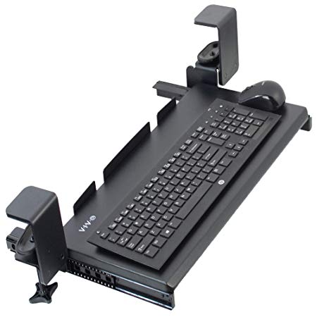 VIVO Black Small Clamp-on Computer Keyboard and Mouse Under Desk Mount Slider Tray | Compact 20 x 11 inch Pull Out Platform Drawer (MOUNT-KB05ES)