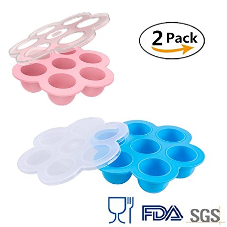 Jelacy 2 Pack Silicone Egg Bites Molds and Baby Food Freezer Tray with Lid Reusable Storage Container - Fits Instant Pot 5,6,8 qt Pressure Cooker (2 pack)